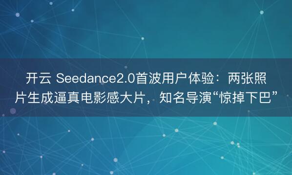 开云 Seedance2.0首波用户体验：两张照片生成逼真电影感大片，知名导演“惊掉下巴”